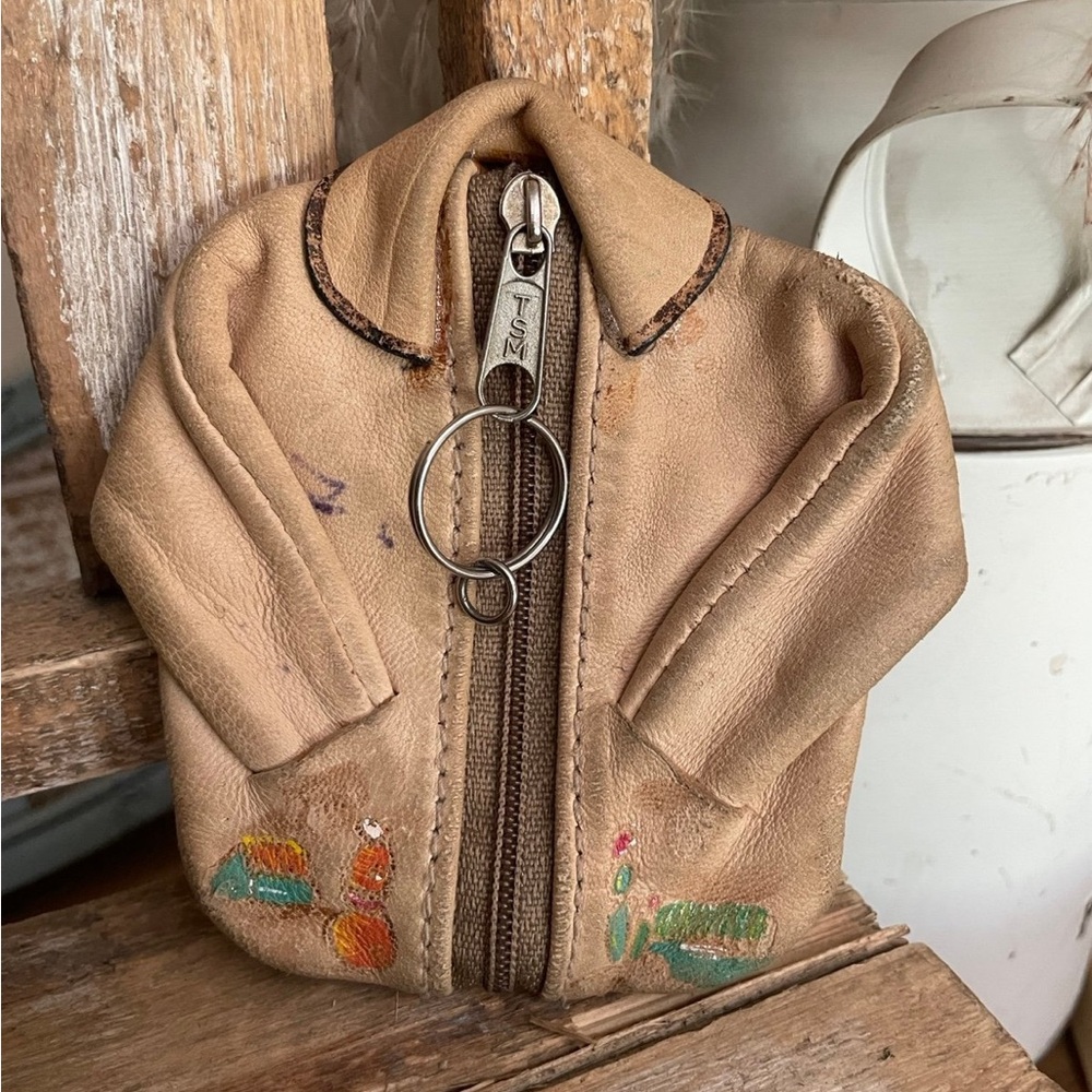 Southwest Hand-painted Genuine Leather Jacket Shaped Zip Pouch